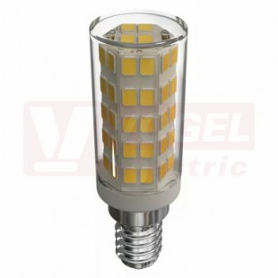 Žárovka LED E14 230VAC   4,5W JC A++, do elektrospotřebičů, provedení BASIC, trubková baňka čirá, teplá bílá 3000K, 465 lumen, úhel vyzař. 300° náhrada za 40W, rozměr 20×58 mm (EMOS-ZQ9140)