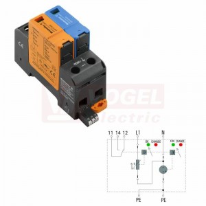 VPU AC II 1+1 R 300/50 přepěťová ochrana typ 1+3 (L1-N/PE), I imp 20kA/65kA (8/20µs), Uc 300V/305V, s dálk.signalizací (2591070000)