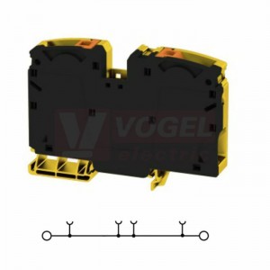 A2C 35 FE svorka řadová, PUSH-IN, 35mm2, černá/žlutá, 1/1, š=16mm, 125A/1000V, upevnění na DIN lištu TS35 (2551530000)