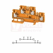 A2T 4 OR svorka řadová, dvoupatrová, průchozí PUSH-IN 4mm2, 32A/800V, oranžová, š=6,1mm, nacvakávací TS35 (2552480000)