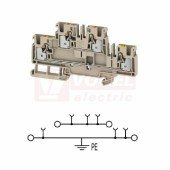 A2T 4 FT-PE svorka řadová, dvoupatrová, průchozí PUSH-IN 4mm2, 32A/800V, s PE připojení, tm.béžová, š=6,1mm, nacvakávací TS35 (2539980000)