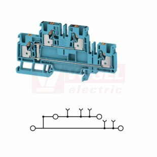 A2T 4 VL BL svorka řadová, dvoupatrová, průchozí PUSH-IN 4mm2, 32A/800V, modrá, š=6,1mm, nacvakávací TS35 (2540030000)