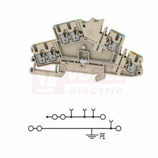 A2T 2,5 3C N-PE svorka řadová, dvoupatrová, PUSH-IN 2,5mm2, 22A/800V, tm.béžová, š=5,1mm, nacvakávací TS35 (2623550000)