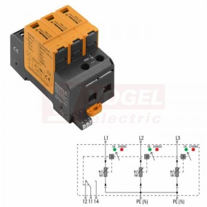 VPU AC II 3 R 300/50 přepěťová ochrana typ 1+3 (L1-L2-L3/PE(N)), I imp 20kA/50kA (8/20µs), Uc 300V, s dálk.signalizací (2591170000)