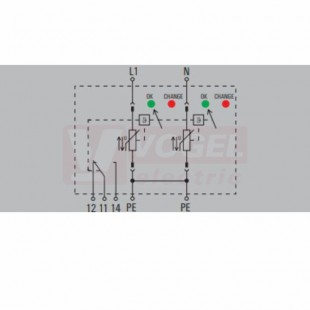 VPU AC II 2 480/50 přepěťová ochrana typ 1+3 (L1-N/PE), I imp 20kA/50kA (8/20µs), Uc 480V, bez dálk.signalizace (2591230000)
