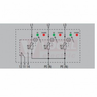 VPU AC II 3 R 480/50 přepěťová ochrana typ 1+3 (L1-L2-L3/PE(N)), I imp 20kA/50kA (8/20µs), Uc 480V, s dálk.signalizací (2591260000)