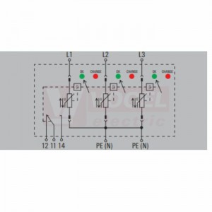 VPU AC II 3 R 480/50 přepěťová ochrana typ 1+3 (L1-L2-L3/PE(N)), I imp 20kA/50kA (8/20µs), Uc 480V, s dálk.signalizací (2591260000)