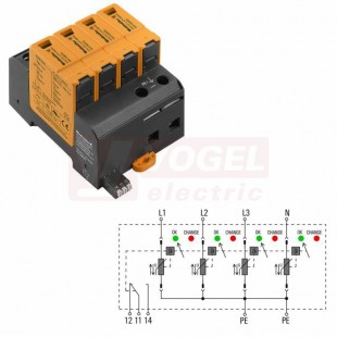 VPU AC II 4 R 480/50 přepěťová ochrana typ 1+3 (L1-L2-L3-N/PE), I imp 20kA/50kA (8/20µs), Uc 480V, s dálk.signalizací (2591280000)