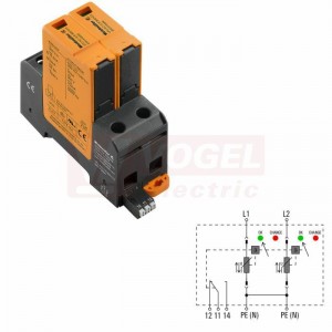 VPU AC I 2 R 300/12,5 přepěťová ochrana typ 1+2 (L1-L2/PE(N)), I imp 12,5kA (10/350µs), 20kA/50kA (8/20μs), Uc 300V, s dálk.signalizací (2591410000)