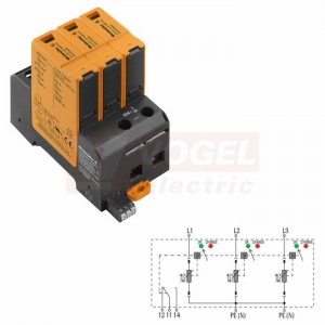 VPU AC I 3 R 300/12,5 přepěťová ochrana typ 1+2 (L1-L2-L3/PE(N)), I imp 12,5kA (10/350µs), 20kA/50kA (8/20μs), Uc 300V, s dálk.signalizací (2591450000)