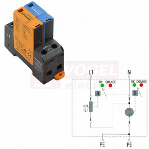 VPU AC I 1+1 R 300/12,5 přepěťová ochrana typ 1+2 (L1-N/PE), I imp 12,5kA/50kA (10/350µs), 20kA/50kA (8/20μs), Uc 300V, s dálk.signalizací (2591490000)