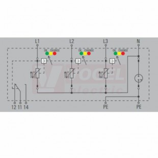 VPU AC II 3+1 R 300/50 Y přepěťová ochrana typ 1+3 (L1-L2-L3-N/PE), I imp 20kA/65kA (8/20µs), Uc 300V, s dálk.signalizací (2639320000)