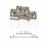 A2T 4 svorka řadová, dvoupatrová, průchozí PUSH-IN 4mm2, 32A/800V, tm.béžová, š=6,1mm, nacvakávací TS35 (2539970000)