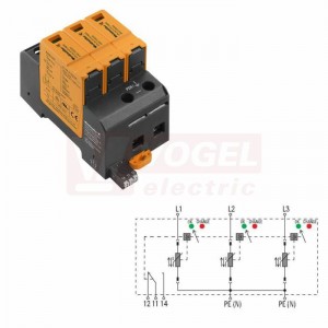 VPU AC II 3 R 150/50 přepětová ochrana typ 1+2 (L1-L2-L3-/PE(N)), I imp 20kA/50kA (8/20µs), Uc 150V, s dálk.signalizací (2591700000)