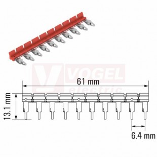 TCC 6,4/10 RD hřeben propojovací rudý, rozteč 6,4mm, 10 propojek (2556400000)