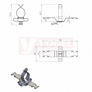 PFS2Z/SKL 17-22 stínicí spona s dvojitou patkou na sběrný pásek, rozměr 80x35x47,6mm (36787.156)