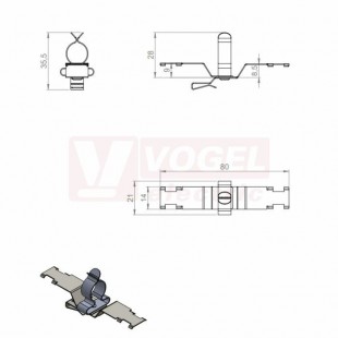 PFS2Z/SKL 11-17 stínicí spona s dvojitou patkou na sběrný pásek, rozměr 80x21x35,5mm (36787.155)