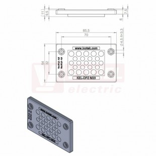 KEL-DPZ6/23 membránová průchodka, šedá RAL7035, dx85,5mm, šx54mm, vx7,5mm, montážní výška 7,5mm, vel.výřezu 52x36mm, 4 šrouby, pr.otvorů pro šrouby 4,5mm, rozsah upínání 10x 3,2-6,5mm, 13x 2,5-5mm (43813)