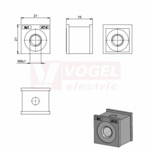AT-K-M 8 x 1,0 průchodková vložka, malá, se závitem, IP66, montážní výška 2mm, rozměr 21x21x19mm (39954)