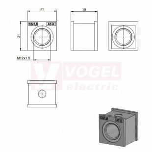 AT-K-M 12 x 1,5 průchodková vložka, malá, se závitem, rozměr 21x21x19mm (39956)