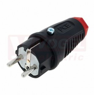 Vidlice gumová (PCE 0521-sr)  250V/16A, IP44, max.3x2,5mm2, přímá (guma-polyamid), červená utahovací matice, řada  "TAURUS 2"