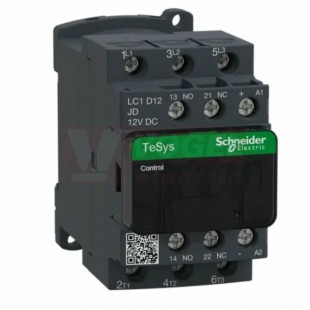 LC1D12JD      Stykač 3P 12A AC-3, 12V DC, pom.kont. 1"Z"+1"V" šroub.svorky, cívka s odruš.modulem