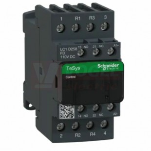 LC1D258FD     Stykač 4P 2Z+2V 40A AC-1, 110V DC, pom.kont. 1"Z"+1"V" šroub.svorky, cívka s odruš.modulem