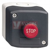 XALD116  Skříň ovládací 1-tlačítková, ŠE víko, tlačítko RU s přesahem nápis "STOP", kontakty 1V