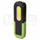 Svítilna AKKU COB LED + LED pracovní (E-17191) černo-zelená, svět.tok 400lm, max.dosvit 40m, doba svícení 3-8,5h, nárazuvzdorná, voděodolná, nabíjecí 2000mAh/3,7V, plast + guma, funkce rychlého vypnutí, funkce ochrany baterie, USB kabel (P4531)