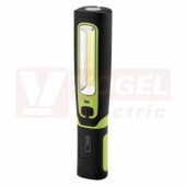 Svítilna AKKU LED + COB LED pracovní (E-7712) černo-zelená, svět.tok 470lm, max.dosvit 45m, doba svícení 2,5-8h, nárazuvzdorná, nabíjecí 1800mAh/3,7V, ABS plast + guma, funkce rychlého vypnutí, funkce ochrany baterie (P4532)