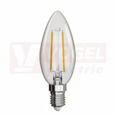 Žárovka LED E14 230VAC   2W svíčka A++, provedení FILAMENT, baňka čirá, neutrální bílá 4100K, 250 lumen, nestmívatelná, živ. 25000h., náhrada za 25W, rozměr 35x105mm (EMOS-Z74201)