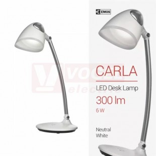 Stolní lampa LED  6W CARLA, 100-240V, barva bílá/stříbrná, 300lm, 4000K neutr.bílá, stmívatelná/6 stupňů, SMD, kabel 1,5m, 12V/500mA, živ.30 000hod., rozměr 180x180x460mm IP20 (Z7593)