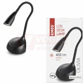 Stolní lampa LED  4,5W OLIVIA, 220-240V, barva černá, 450lm, 4000K neutr.bílá, délka kabelu 1,6m, rozměr 130x430mm, IP20 (Z7601B)