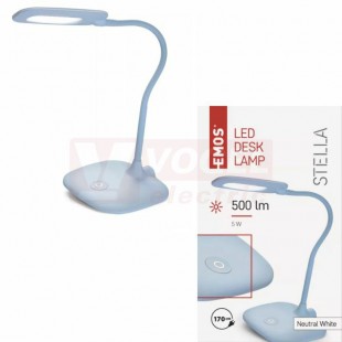 Stolní lampa LED  5W STELLA, 100-240V, barva modrá, 500lm, 4000K neutr.bílá, stmívatelná, délka kabelu 1,7m, 12V/400mA, rozměr 160x550x345mm, IP20 (Z7602BL)