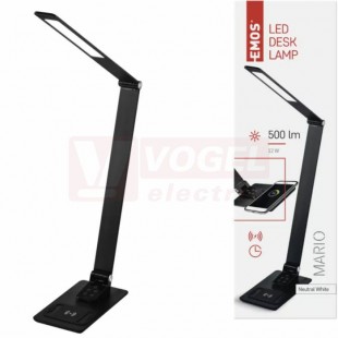 Stolní lampa LED 12W MARIO, 220-240V, barva černá, 500lm, 3000/4000/6000K, stmívatelná 6 stupňů, USB port, délka kabelu 1,7m, hliník, IP20 (Z7604)