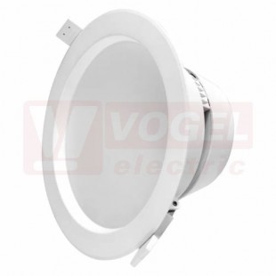 Svítidlo LED podhledové 12W LED 220-240V DOWNLIGHT,bílé, neutrální bílá, 1200lm, 4000K, IP20, tělo plast. (PBT), úhel.vyzař. 100°, nestmívatelná, plast.difuzor mléčný, montážní otvor 145-155mm, průměr 175x85mm, náhrada za žárovku 80W (ZD6112)