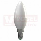 Žárovka LED E14 230VAC   8W svíčka A+, provedení BASIC, baňka mléčná, teplá bílá 3000K, 900 lumen, nestmívatelná, živ. 20000h., náhrada za 66W, rozměr 38x112mm (EMOS-ZL4116)