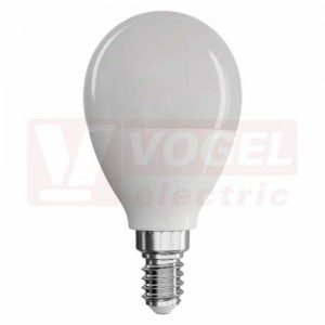 Žárovka LED E14 230VAC   8W mini globe A+, provedení CLASSIC, baňka mléčná, neutrální bílá 4100K, 806 lumen, nestmívatelná, živ. 30000h., náhrada za 60W, rozměr 45x86mm (EMOS-ZQ1231)