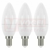 Žárovka LED E14 230VAC   6W svíčka A+, balení 3ks, provedení CLASSIC, baňka mléčná, teplá bílá 2700K, 470 lumen, nestmívatelná, živ. 30000h., náhrada za 40W, rozměr 35x105mm (EMOS-ZQ3220.3)