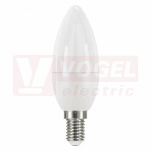 Žárovka LED E14 230VAC   8W svíčka A+, provedení CLASSIC, baňka mléčná, teplá bílá 2700K, 806 lumen, nestmívatelná, živ. 30000h., náhrada za 60W, rozměr 38x110mm (EMOS-ZQ3230)