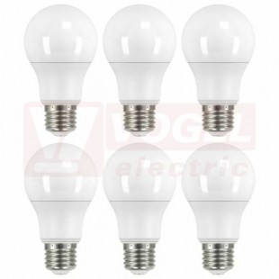 Žárovka LED E27 230VAC   9W balení 6 ks, klasik A60 A+, provedení CLASSIC, baňka mléčná, teplá bílá 2700K, 806 lumen, nestmívatelná, živ. 30000h., náhrada za 60W, rozměr 60x110mm (EMOS-ZQ5140.6)