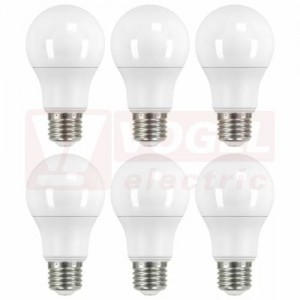 Žárovka LED E27 230VAC   9W balení 6 ks, klasik A60 A+, provedení CLASSIC, baňka mléčná, teplá bílá 2700K, 806 lumen, nestmívatelná, živ. 30000h., náhrada za 60W, rozměr 60x110mm (EMOS-ZQ5140.6)