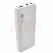Powerbanka EMOS ALPHAQ 20, 20 000mAh/74Wh, barva bílá, kabel micro USB, USB-C, data, baterie Li-Po 3,7V, výstupní proud 5VDC/3A, 9V/2A, 12V/1,5A, LED signálka nabíjení i stav baterie, materiál ABS plast, rozměr 154x64x25mm (B0525W)