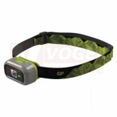 Svítilna čelová 1xAA Osram SMD LED+LED GP Discovery (CH33), šedo-zelená, svět.tok 100lm, max.dosvit 40m, doba svícení 1,5-6,5h, ABS plast, nárazuvzdorná, voděodolná IPX4, baterie LR6(1,5V), rozměr 60x40x30mm (P8553)