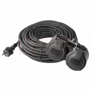 Prodlužovák  2 zás. 20m (P0603) černý 3x1,5mm2 H05RR-F, GUMA, 16A/250V, max.zátěž 3680W, IP44, dětské clonky