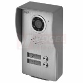 Kamerová jednotka pro monitory RL-03, RL-10, 2x tlačítko, napájení z monitoru, kabel UTP/SYKFY 5x2x0,5mm, montáž na omítku, IP44, úhel kamery 70°. Rozměr 115x210x50mm (H1136)