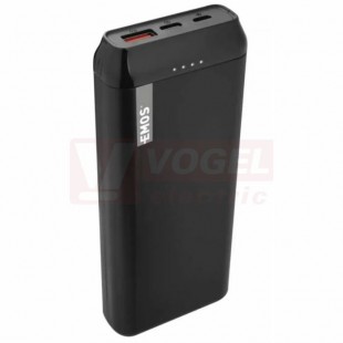 Powerbanka EMOS ALPHAQ 20, 20 000mAh/74Wh, barva černá, kabel micro USB, USB-C, data, baterie Li-Po 3,7V, výstupní proud 5VDC/3A, 9V/2A, 12V/1,5A, LED signálka nabíjení i stav baterie, materiál ABS plast, rozměr 154x64x25mm(B0525B)