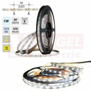 LED pásek SMD2835 CW, 60LED/m, 4,8W/m, DC 12V, 370lm/m, CRI90, IP54, 8mm, 5m (121.843.60.0)