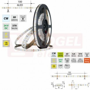LED pásek SMD2835 CW, 60LED/m, 4,8W/m, DC 24V, 370lm/m, CRI90, IP54, 8mm, 5m (126.843.60.0)