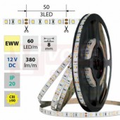 LED pásek SMD2835 EWW, 60LED/m, 4,8W/m, DC 12V, 380lm/m, CRI90, IP20, 8mm, 5m (121.832.60.0)